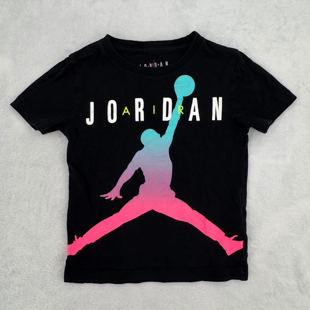 Nike Air Jordan Black Jumpman Colorful Gradient Logo Graphic T-Shirt Size 4 XS